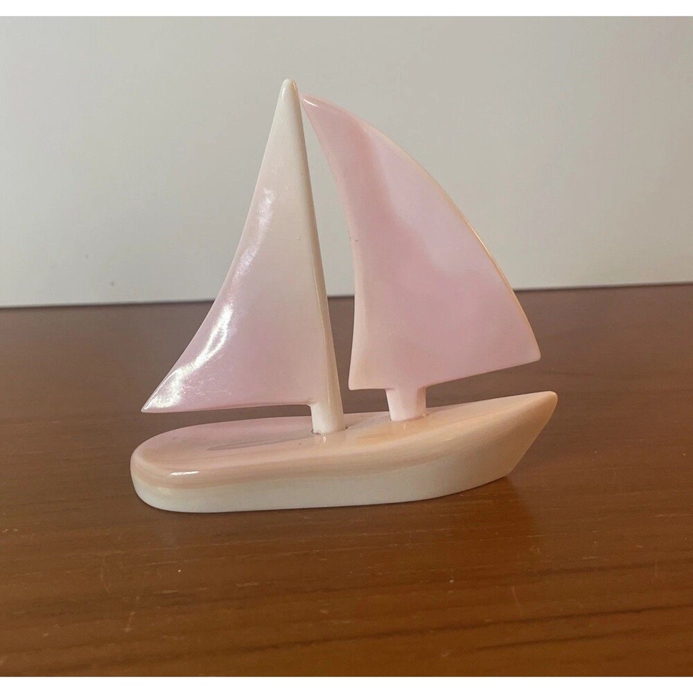 Vintage Sailboat Pink Conch Shell Art Figure By Susan Albury Bahamas RARE 3.5”